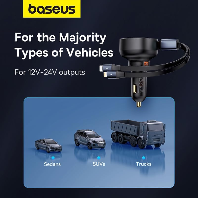 Car Charger Baseus Enjoyment USB with USB-C Cable and Lightning 60W (Black), C00057802111-02