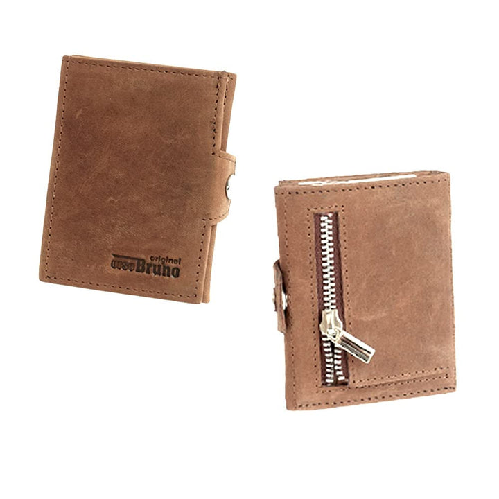 orso Bruno original Minigeldbörse Herren braun Leder RFID Schutz, kleine Herren Mini Geldbörse, Mini