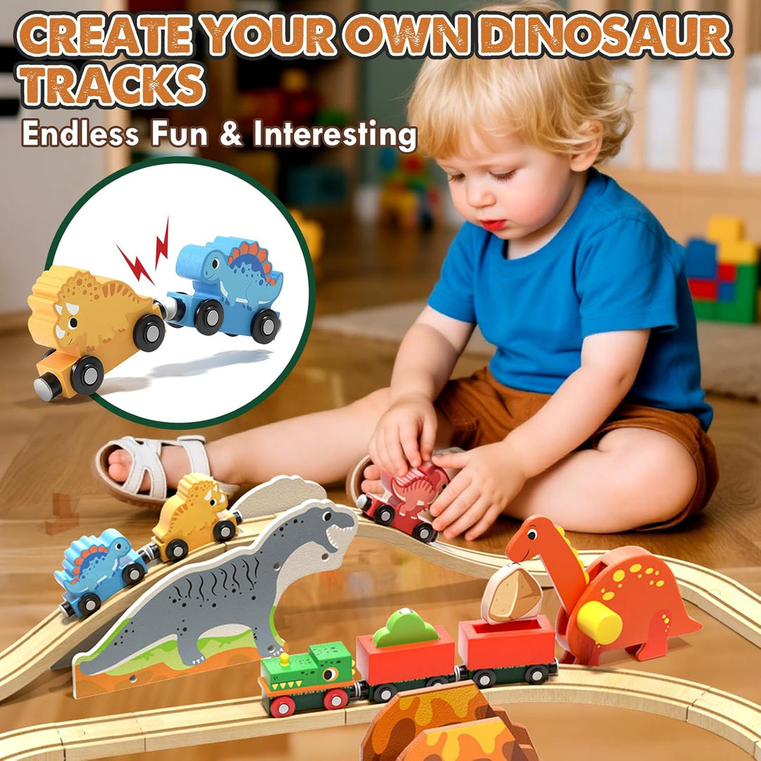 Lehoo Castle Holzeisenbahn, Holz Eisenbahn Kinder, Dinosaurier Spielzeug Holzeisenbahn Schienen, Din