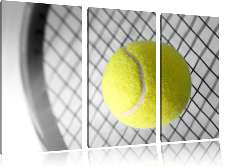 Pixxprint Tennisschläger mit Tennisball Schwarz/Weiss 3-Teiler Leinwandbild 120x80 Bild auf Leinwand