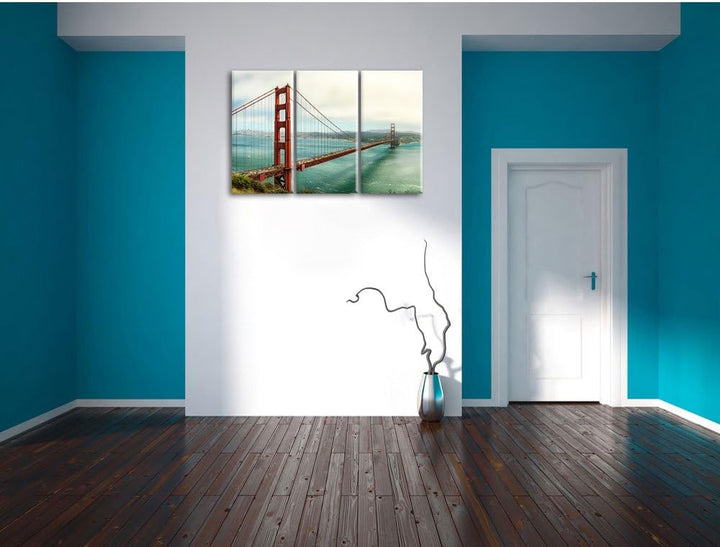 Pixxprint Golden Gate Bridge als Leinwandbild/Grösse: 3 Teilig (120x80) / Wandbild/Kunstdruck/fertig