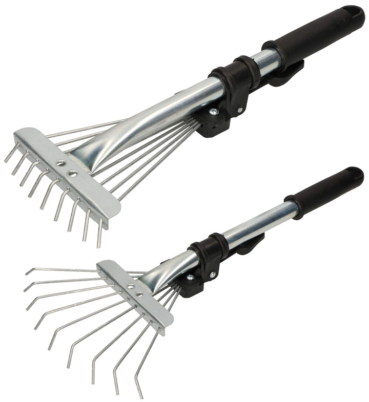KOTARBAU® Robuster Fächerbesen 20 cm aus Metall Verstellbar 25 - 100 mm Minirechen mit 9 Zinken Laub