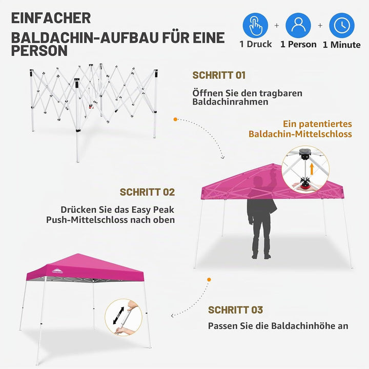 EAGLE PEAK 3x3m Schrägbein, Pop-Up-Überdachung, einfache Einrichtung für eine Person, sofortige Outd