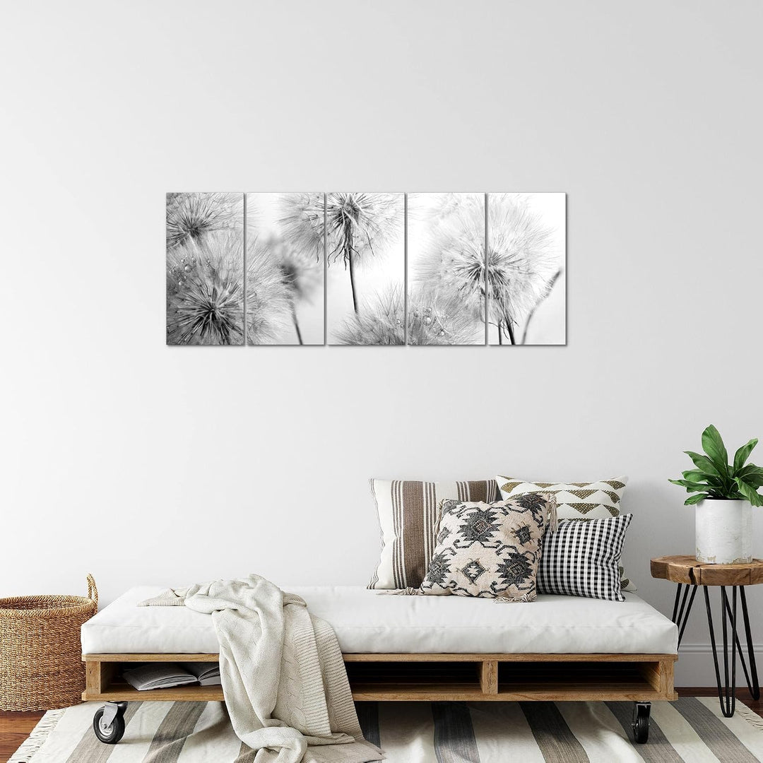 Runa Art Bild Blumen Pusteblumen Wandbilder auf Vlies Leinwand 5 Teilig Wanddekoration Wohnzimmer Sc