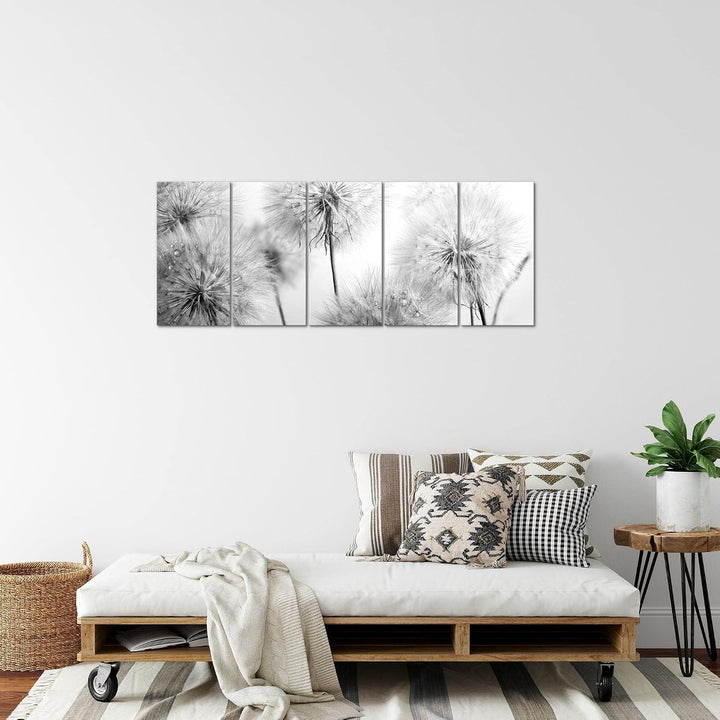 Runa Art Bild Blumen Pusteblumen Wandbilder auf Vlies Leinwand 5 Teilig Wanddekoration Wohnzimmer Sc