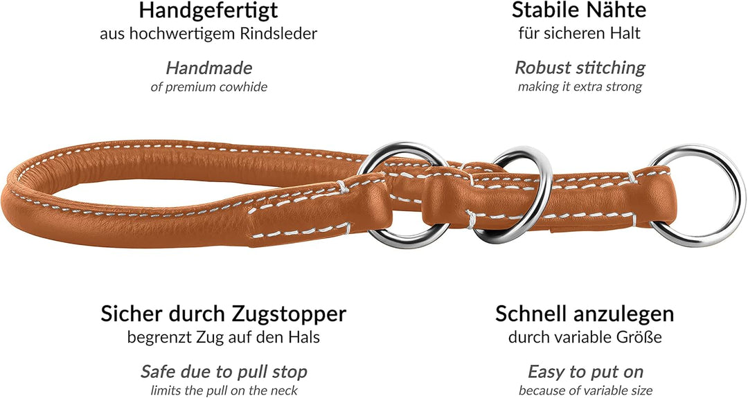 Schnüffelfreunde Zugstopp Hundehalsband aus Leder I Erziehungshalsband I Dressurhalsband I Lederhals