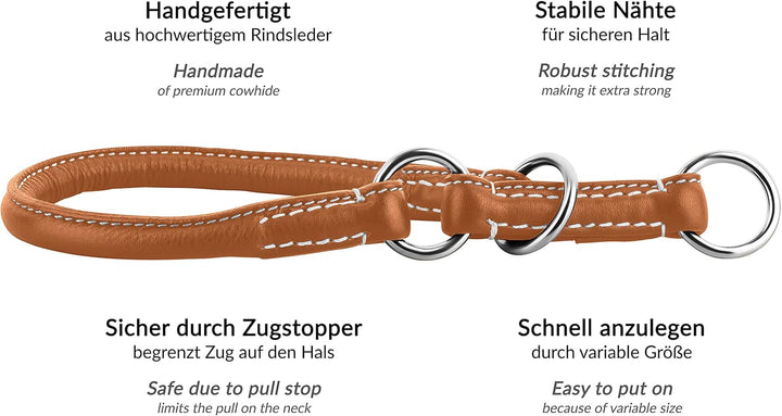 Schnüffelfreunde Zugstopp Hundehalsband aus Leder I Erziehungshalsband I Dressurhalsband I Lederhals