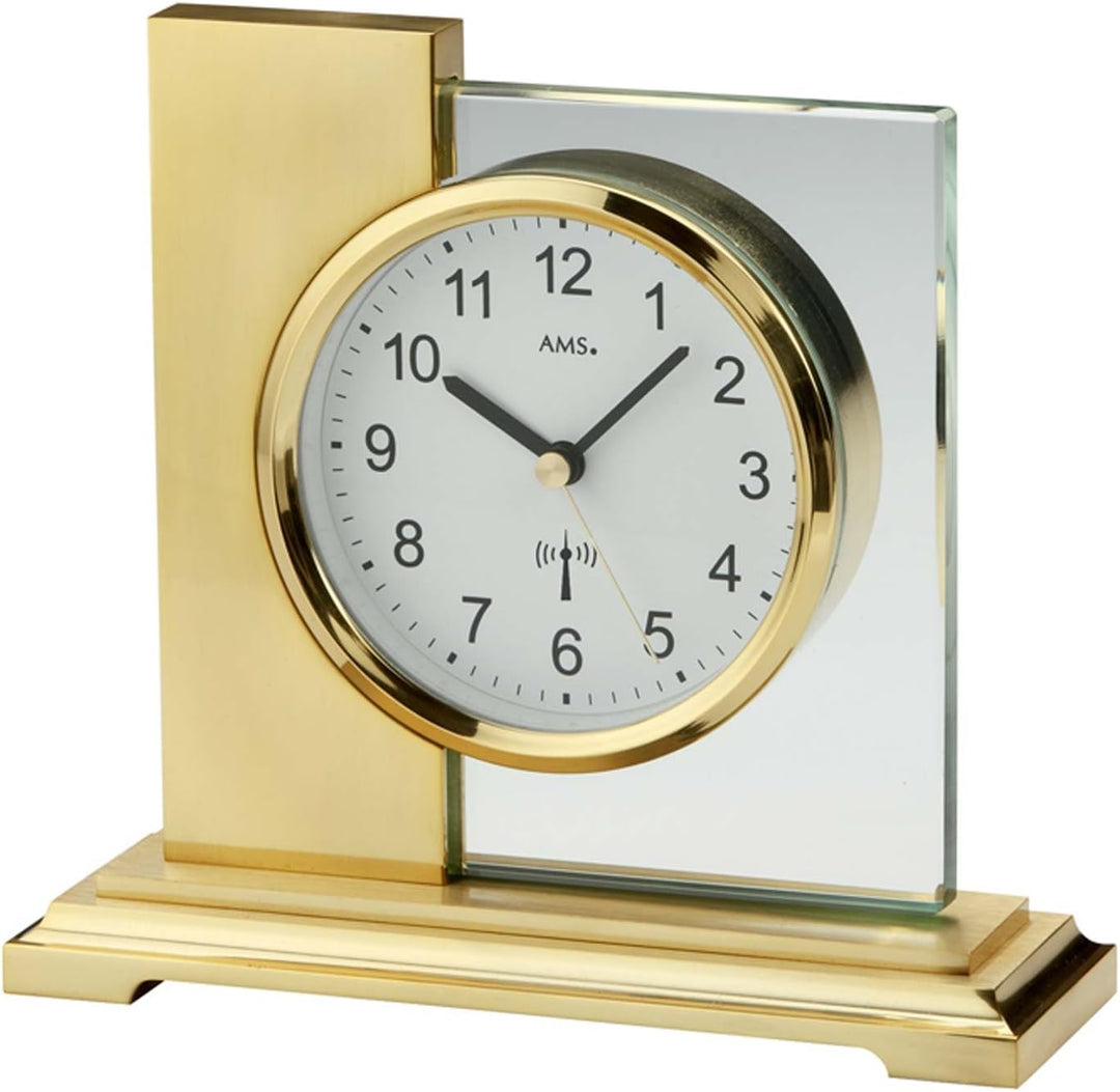 AMS Funk Tischuhr, Holz, Gold, 17 cm x 16 cm x 6 cm, Gold