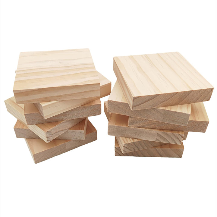 Unlackierte quadratische Holzblöcke zum Basteln, 10 x 10 x 2 cm, blanko, Kiefernholzbretter für Holz