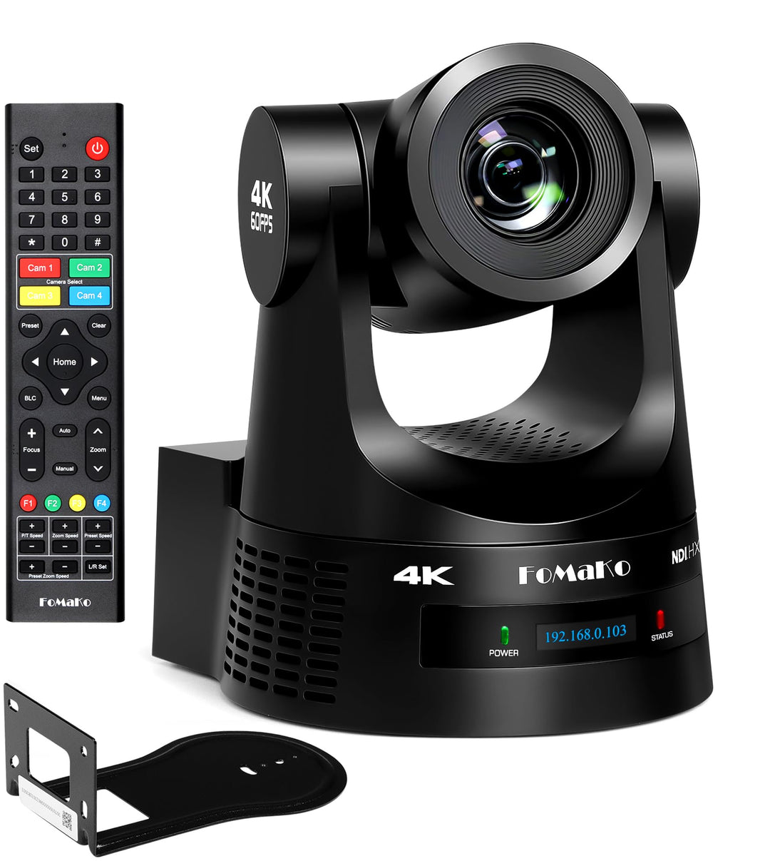 FoMaKo PTZ Kamera 4K 60FPS NDI HX3, 20x Optischer Zoom, Gen 3 KI Auto-Tracking, 3G-SDI/HDMI/NDI/USB/