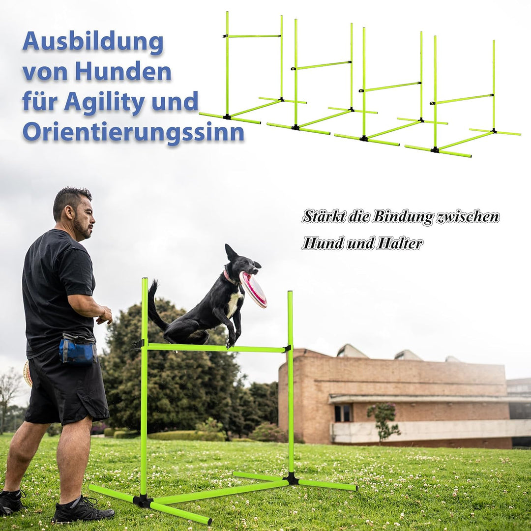AufuN Hunde Agility Set, 4X Höhenverstellbare Hürden + Slalomstäbe inkl. Tragetasche, Hürdenset Trai