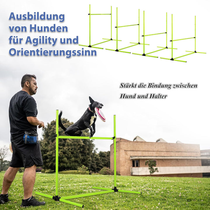 AufuN Hunde Agility Set, 4X Höhenverstellbare Hürden + Slalomstäbe inkl. Tragetasche, Hürdenset Trai