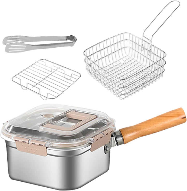 Edelstahl Friteuse | Multifunktionale Bratpfanne - Spritzgeschützte Edelstahl Fritteuse Set Für Pomm
