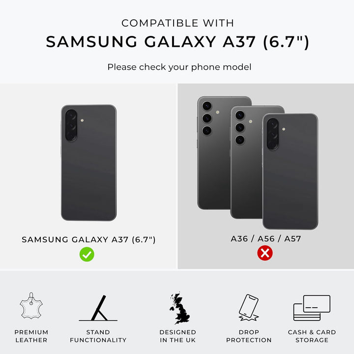 Snakehive Lederhülle für Galaxy A37 – Klapphülle mit Kartenfächern & Standfunktion (Glattes Hellbrau