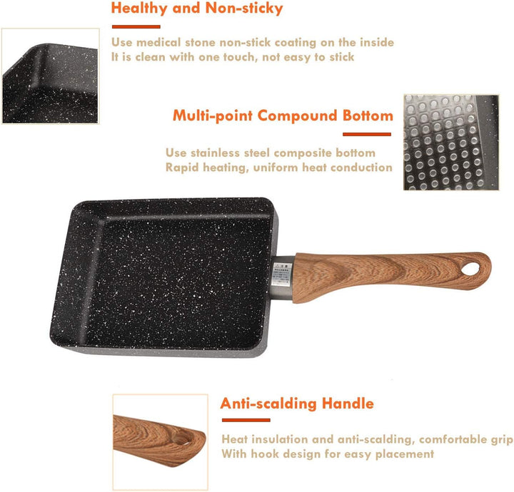 Japanische Nonstick Omelett Pfanne, Aluminium tragbare quadratische Bratpfanne pochiertes Ei kleine