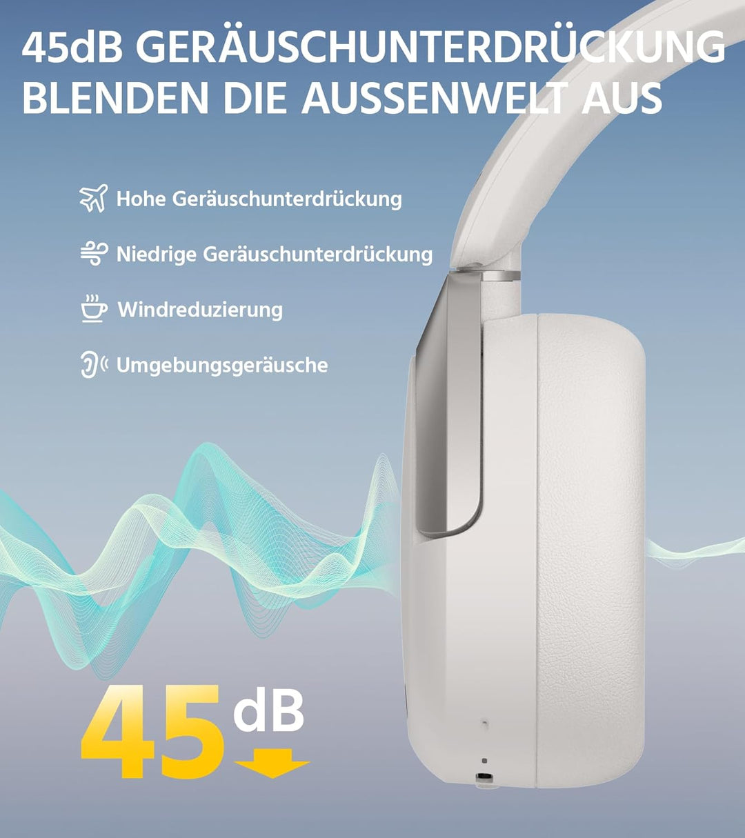 Edifier W830NB Wireless Over Ear Kopfhörer mit -45dB ANC, 94Std. AKKU, LDAC Hi-Res Sound, Spatial Au