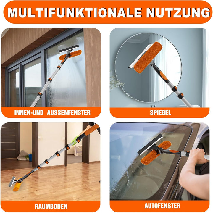 SISUPASSIE 2-in-1 Fensterputzer, 7,2m Fensterabzieher, professionelles Fensterwischer mit Teleskopst