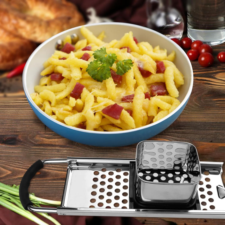 Spätzlehobel, Spätzlereibe Edelstahl, Spätzlepresse mit Gummigriff, Spätzlesieb Spülmaschinenfest, S