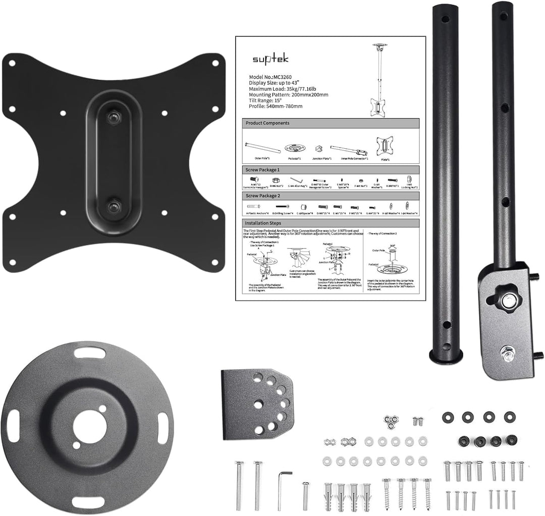 suptek TV Deckenhalterung, TV Halterung Decke für die meisten 23-43 Zoll Fernseher, Schwenkbar und N
