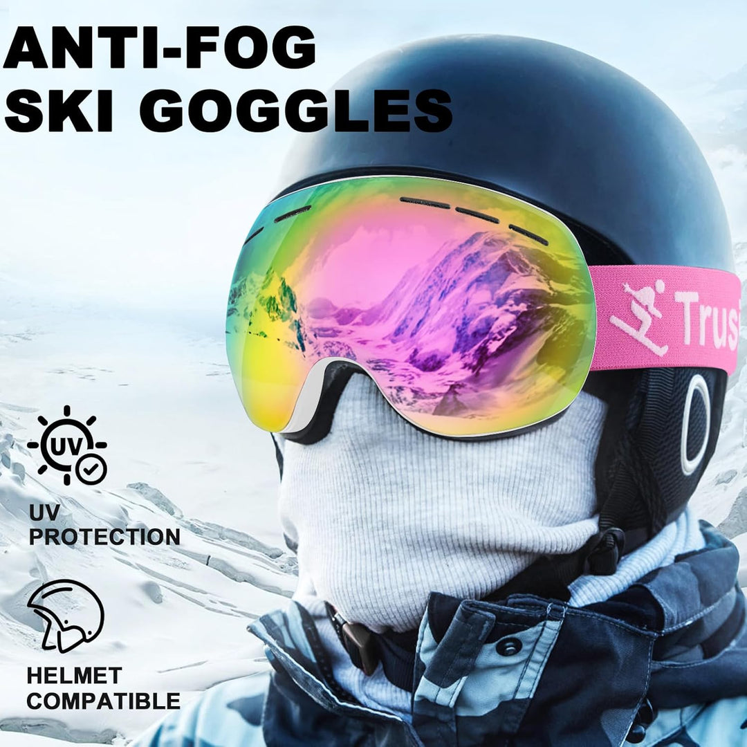 Trusiel Skibrille, Skibrille Damen Herren Anti-Fog Ski brille OTG, Skibrille für Brillenträger, 400