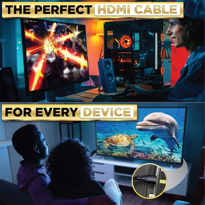 PowerBear 4K HDMI Kabel 7.6m | 18Gbps Hochgeschwindigkeit HDMI Kabel, geflochtenes Nylon & Goldsteck