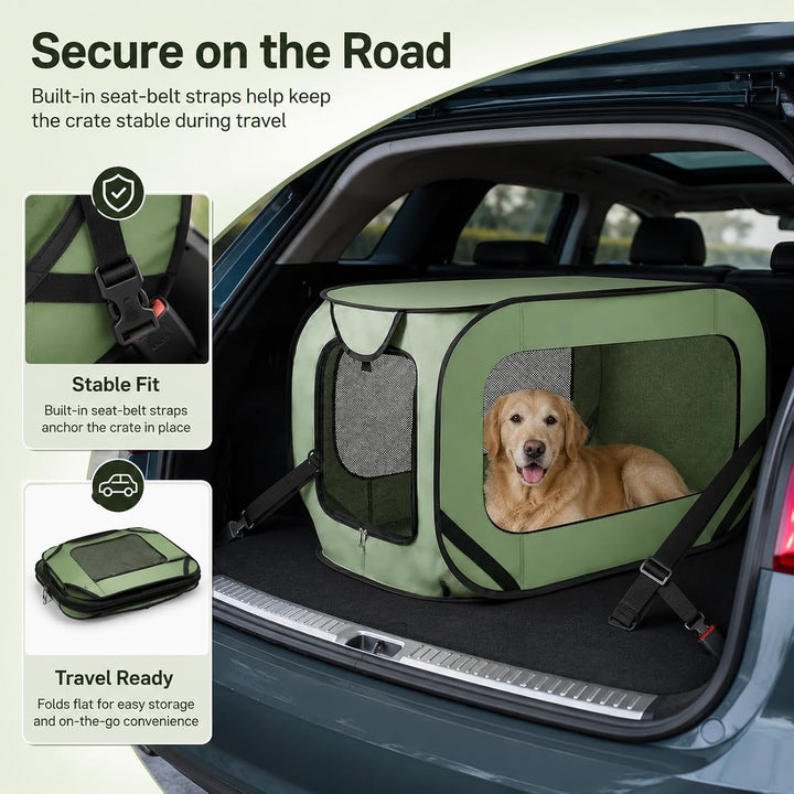 GOOGO Faltbare Hundebox Faltbar, 92×52×52 cm, Oxford Stoff Weiche Hundetransportbox Auto mit Atmungs