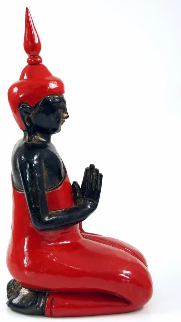 GURU SHOP Geschnitzter Kniender Buddha im Anjali Mudra - rot 37 cm normal Rot 37 Cm, normal Rot 37 C