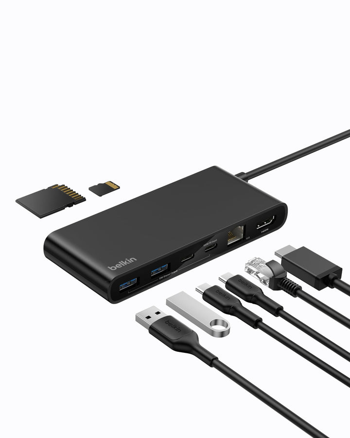 Belkin Connect 8-in-1 USB C Hub, Bildschirmauflösungen bis zu 4K bei 60 Hz – geeignet für Mac-, Wind