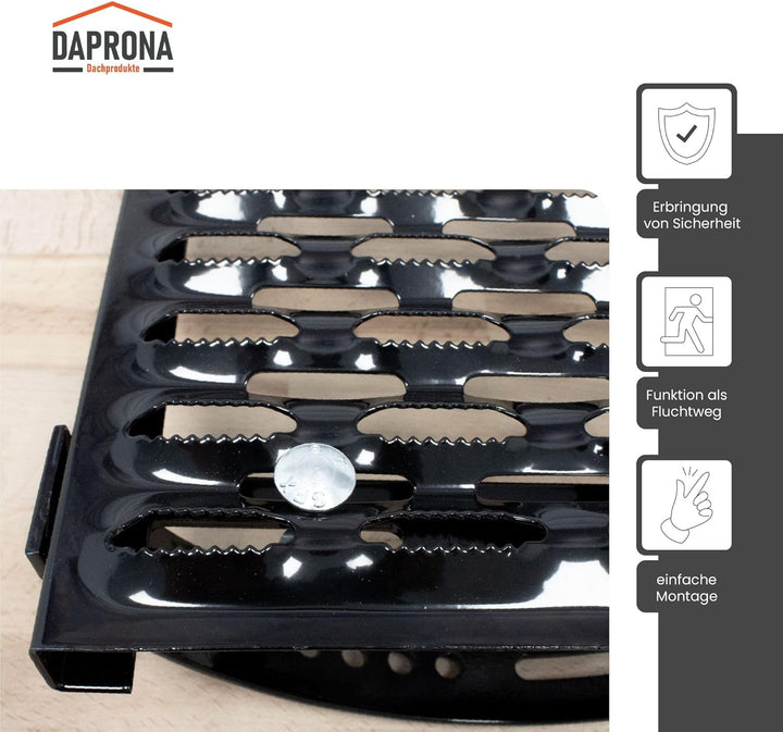 DAPRONA Laufrost Set für gewellte Dachziegel, Dachtritte für Schornsteinfeger Schwarz 40cm, inkl. Mo