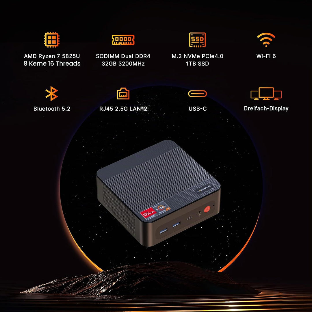 BOSGAME P4 Plus Dual 2.5G LAN Mini Gaming-PC, AMD Ryzen 7 5825U Prozessor (bis zu 4,5 GHz), Windows