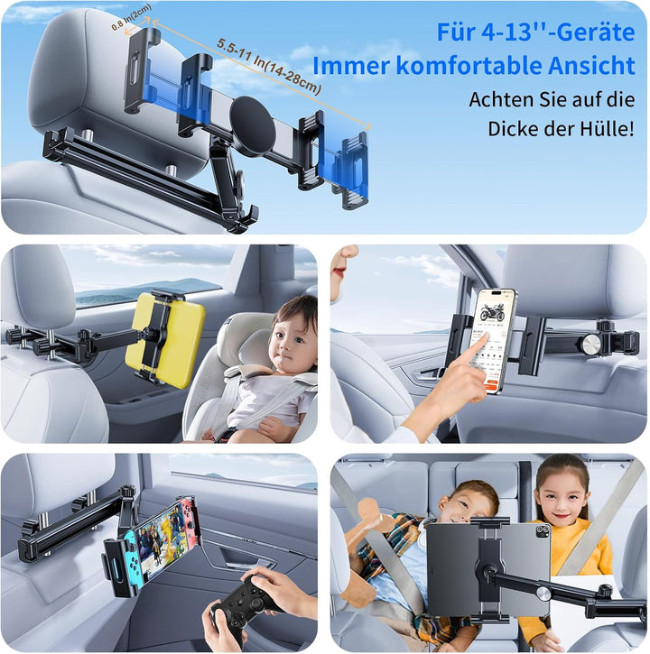 für iPad Tablet Halterung Auto, Ausziehbar KFZ Tablet Halter Kopfstütze【Mit Haken*2】 Magnetische Han