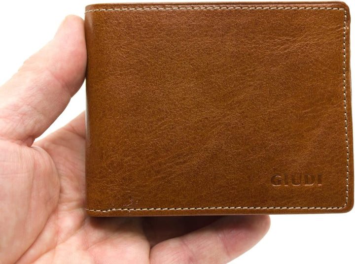Giudi Herren-Geldbörse, Rindsleder, Mittelgross, Braun (Hellbraun), Hellbraun