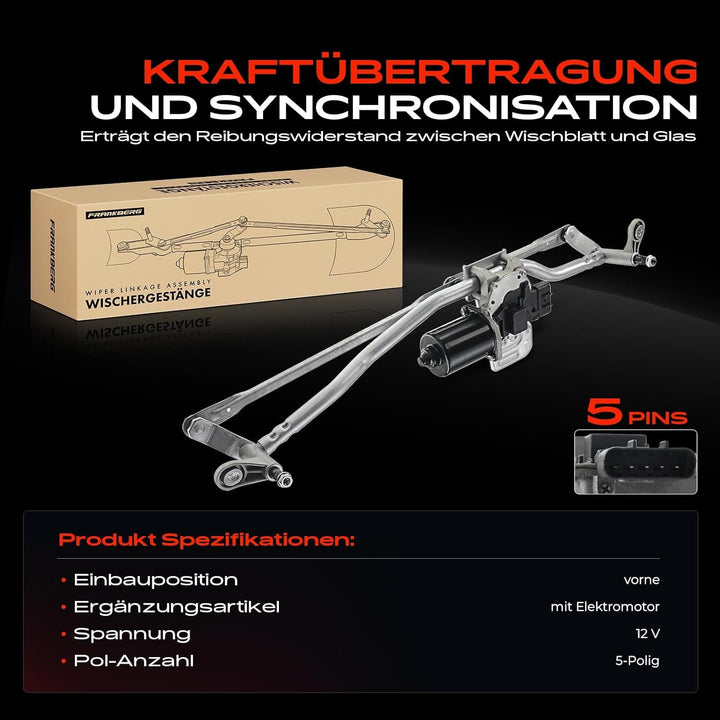 Frankberg Wischergestänge mit Wischermotor Vorne für Jumper Ducato Boxer Bus Kasten Pritsche/Fahrges