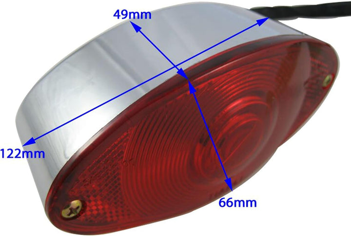 Alchemy Parts Motorrad Brems Rücklicht Chrom Oval - Rot Linse - Homologated