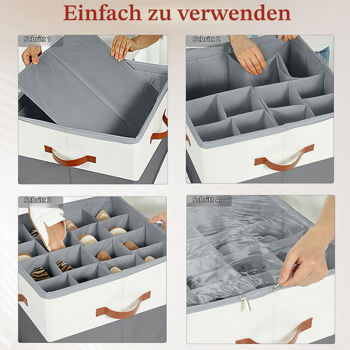 Schuhaufbewahrungsbox, Schuh-Organizer für 16 Paar, Schuhboxen Stapelbar, Faltbare Schuhaufbewahrung