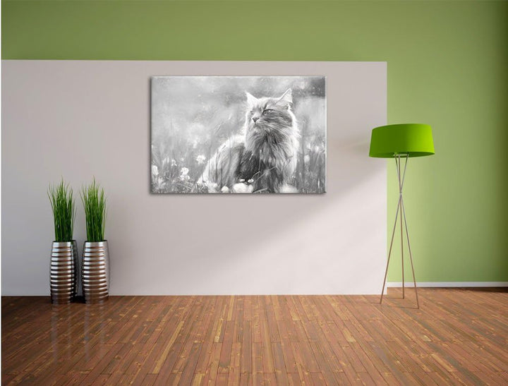 Pixxprint Katze in der Wildnis Kunst als Leinwandbild/Grösse: 100x70 cm/Wandbild/Kunstdruck/fertig b