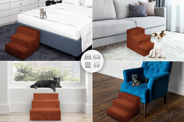 Mg Design Hundetreppe 3 Stufen in Orange – Stabiler Holzrahmen, gelenkschonend, leicht & mobil, für