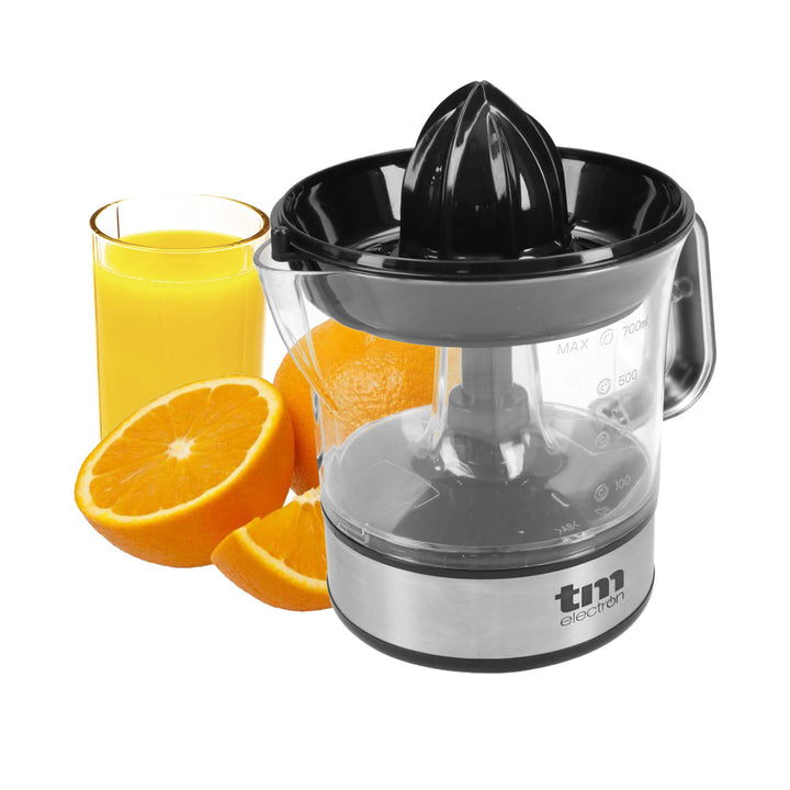 TM Electron TMPEX005 Elektrische Zitruspresse mit Krug 700 ml, 2 Presskegel, einstellbarer Fruchtfle