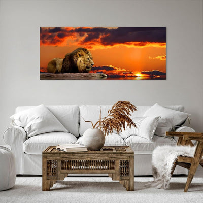 Wandbilder Dekoration Wohnzimmer Löwe Sonne Landschaft Panorama Bilder auf Leinwand 120x50cm Leinwan