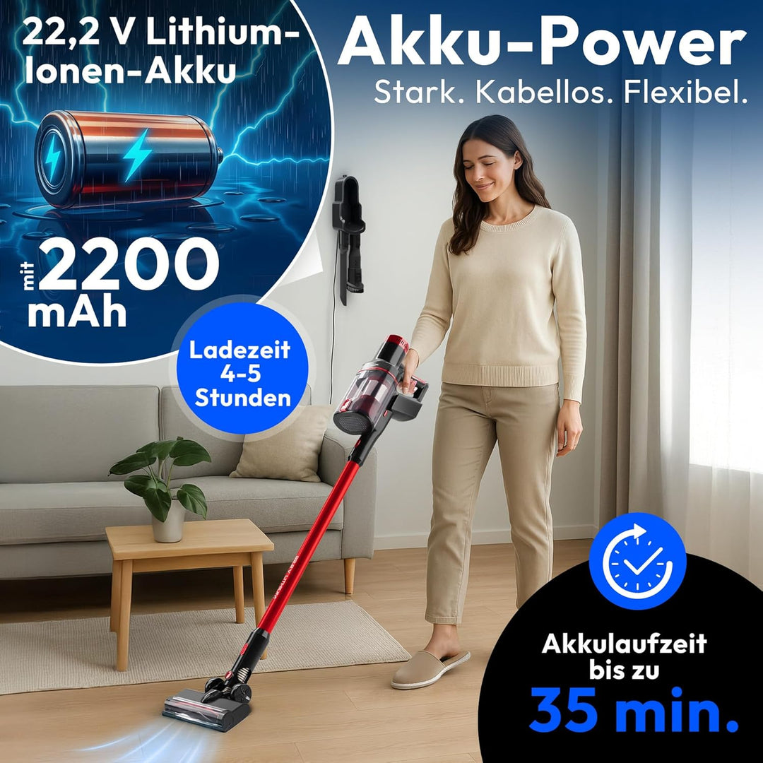 ProfiCare® Akku Staubsauger kabellos | extra stark | 22,2V Akku | Staubsauger beutellos | 35 min. La
