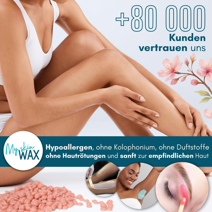 Wachswärmer professionell, Digitales Waxing Set mit Silikonschale, 400 g hypoallergenes Heisswachs: