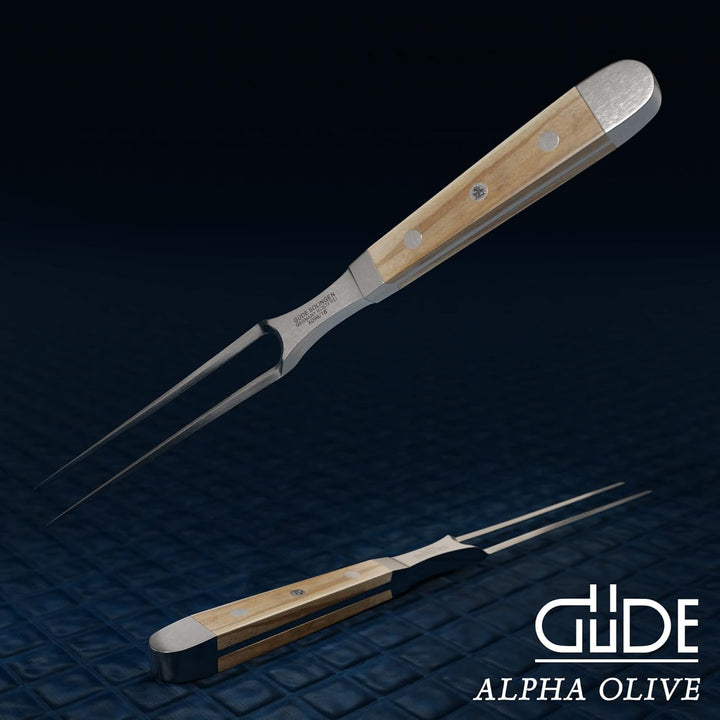 GÜDE Solingen - Fleischgabel geschmiedet, 18 cm, Olivenholz, ALPHA OLIVE, Doppelkropf, Handmade Germ