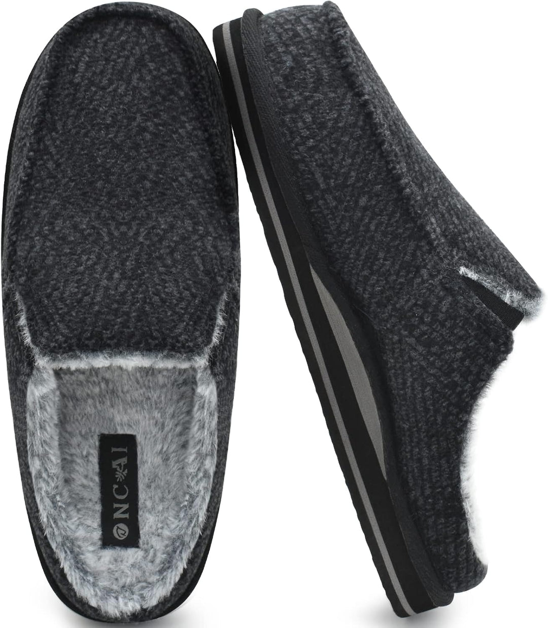 ONCAI Hausschuhe Herren Komfort Pantoffeln Plüsch Streifen Hüttenschuhe Wärme Cord Flauschig Slipper