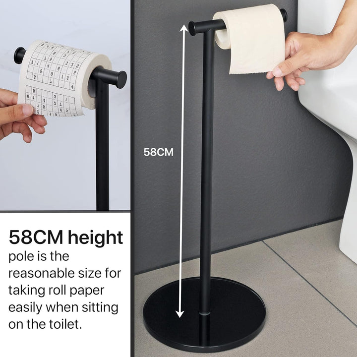 Toilettenpapierhalter Stehend, SAYAYO Klopapierhalter Stehend mit Gehärtetem Glas Basis Schwarz Edel