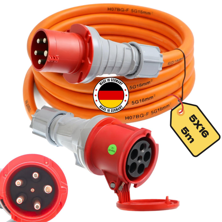 CEE Verlängerungskabel H07BQ-F Pur Leitung 5g16 5x16 mm² 63A Aussenbereich IP44 5m 5G16; 5m, 5G16; 5