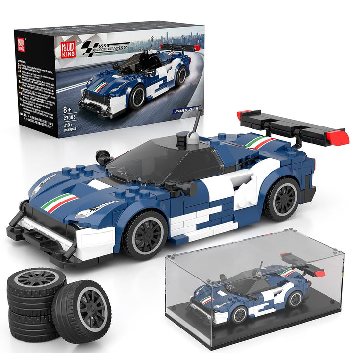 Mould King 27086 Technik Sportwagen Bausteinsets mit Acryl Vitrine Modellautos zum Sammeln, Geschenk