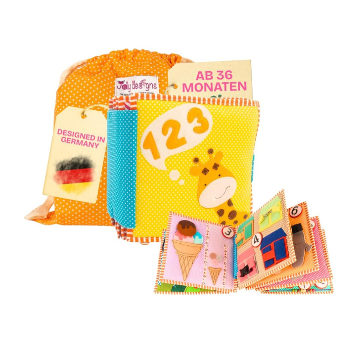 Jolly Designs – 1,2,3 – 10 Seiten Premium - Quiet Book – Montessori Spielzeug ab 3 Jahren – Motorik