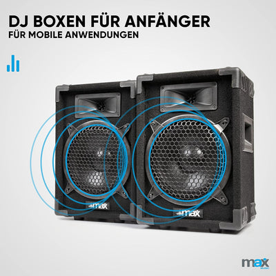 MAX MAX8 - Passives PA Lautsprecher Set, 400 Watt mit 8 Zoll Tieftöner, Partybox mit Griffe, Passive