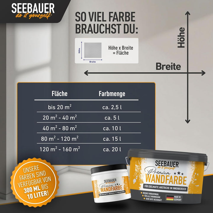 SEEBAUER diy® Wandfarbe Blau für Innen (No. 821 Arctic Blue 5,0 Liter) Edelmatte Blautöne hohe Deckk
