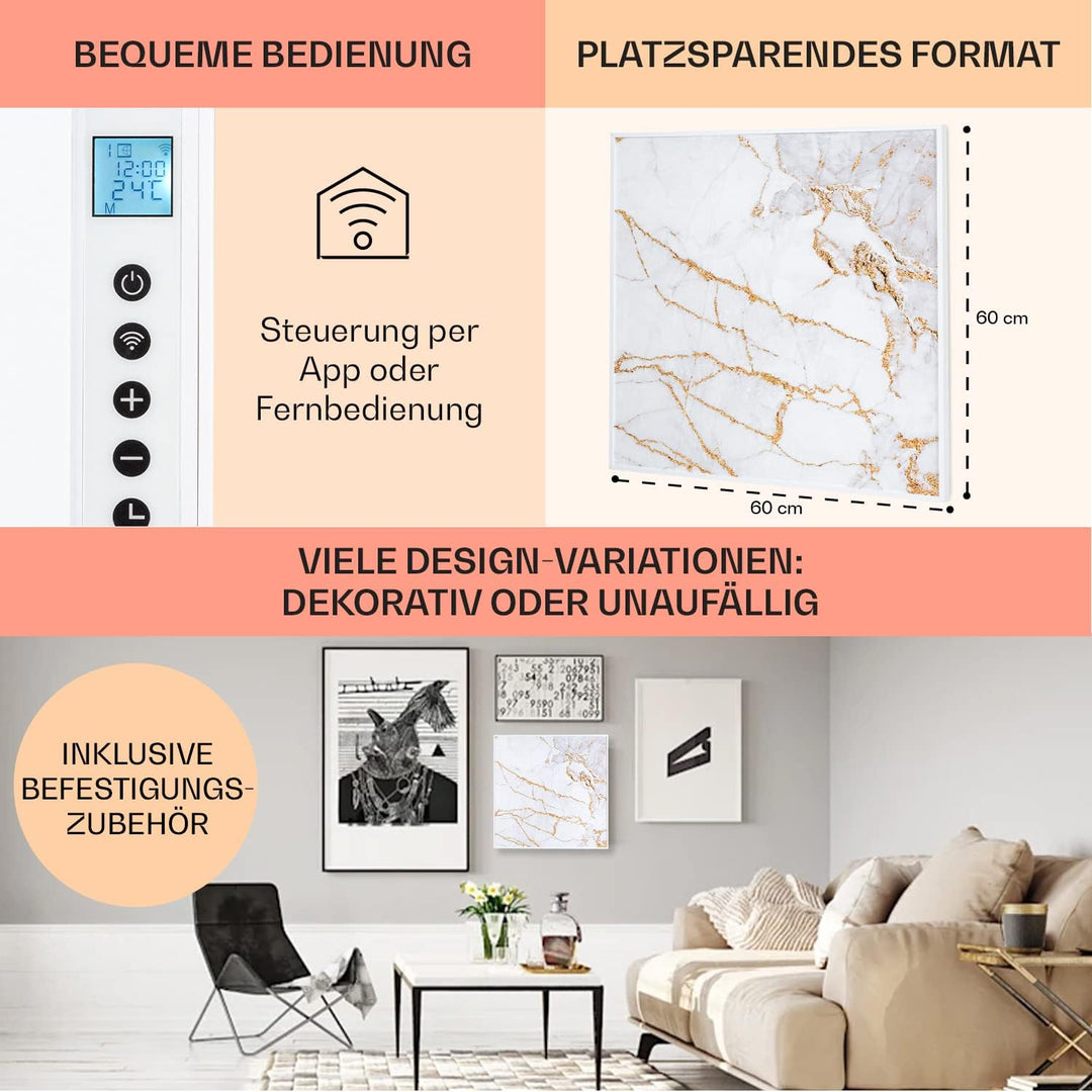 Klarstein Infrarotheizung mit Thermostat, 350W Elektroheizung, Smart Home Bild-Infrarotheizung zur W